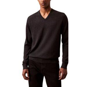 Calvin Klein Mens Large Extra Fine Merino Wool Vneck Sweater In Grey Color